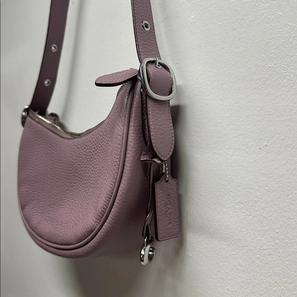 Coach Luna Purse Soft Pebble Leather Shoulder Bag Faded Purple Silver CC438